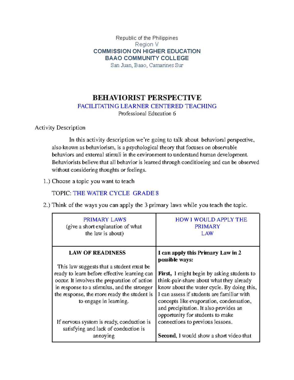 Reflection Paper on Facilitating Learner-Centered Teaching in BSED ...