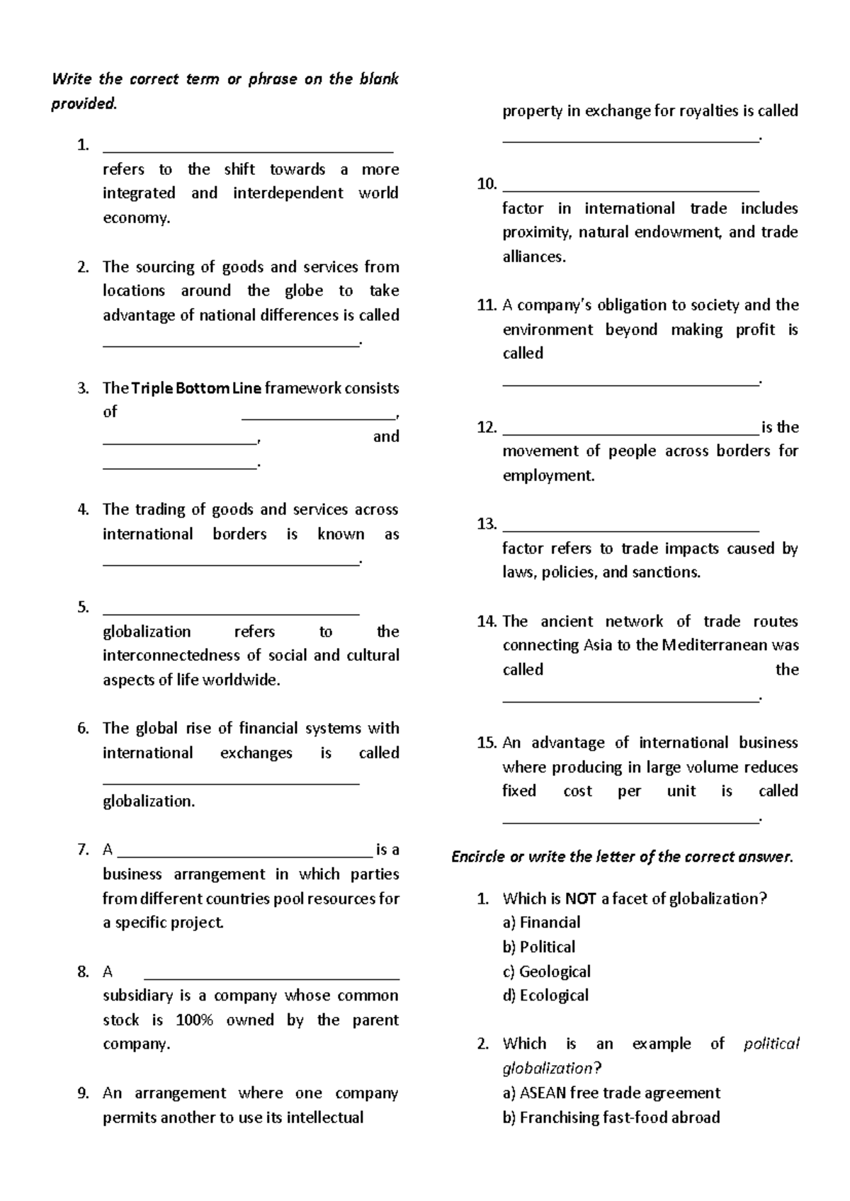 IBT Prelims - Globalization Concepts and Key Terms Notes - Studocu