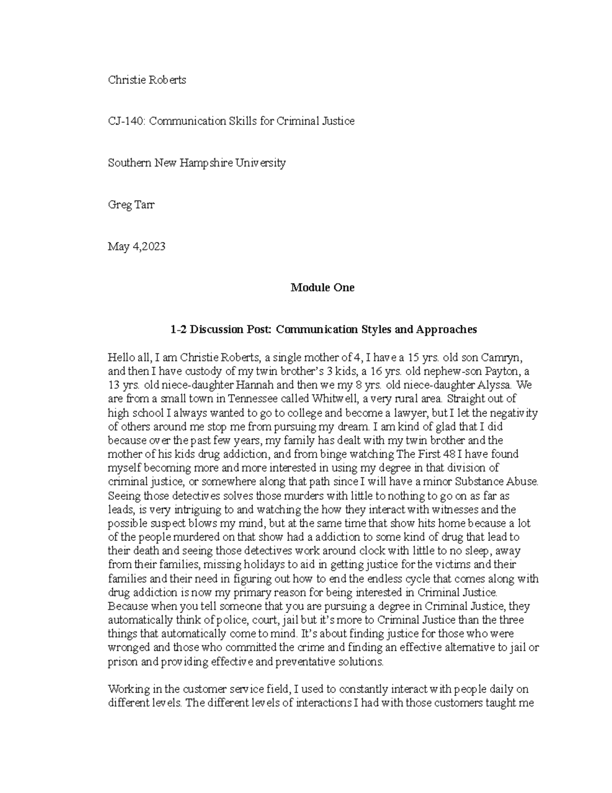 CJ-140: 1-2 Discussion on Personal Communication Styles and Growth ...