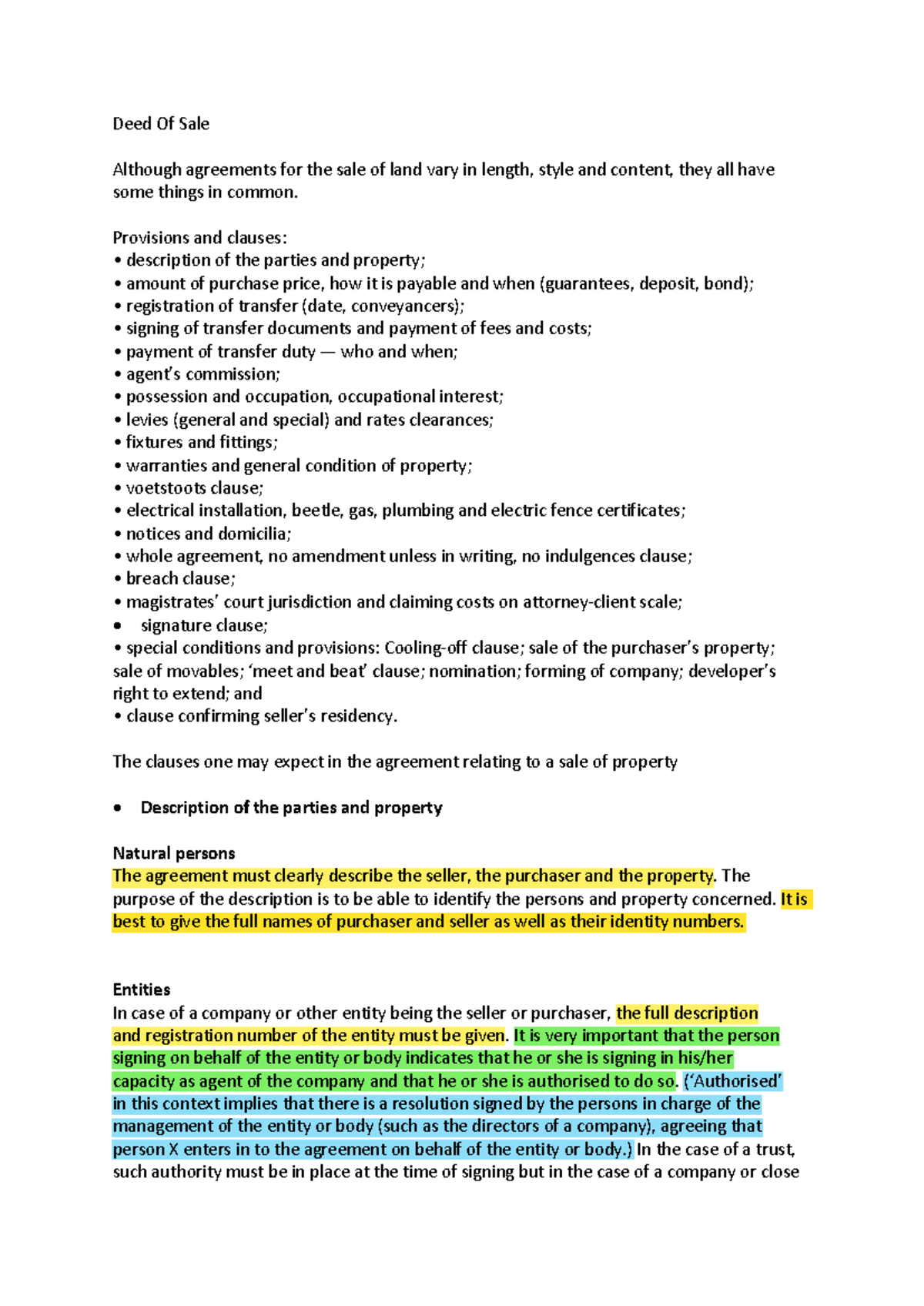 Deed of Sale Notes: Key Clauses & Considerations in Property ...