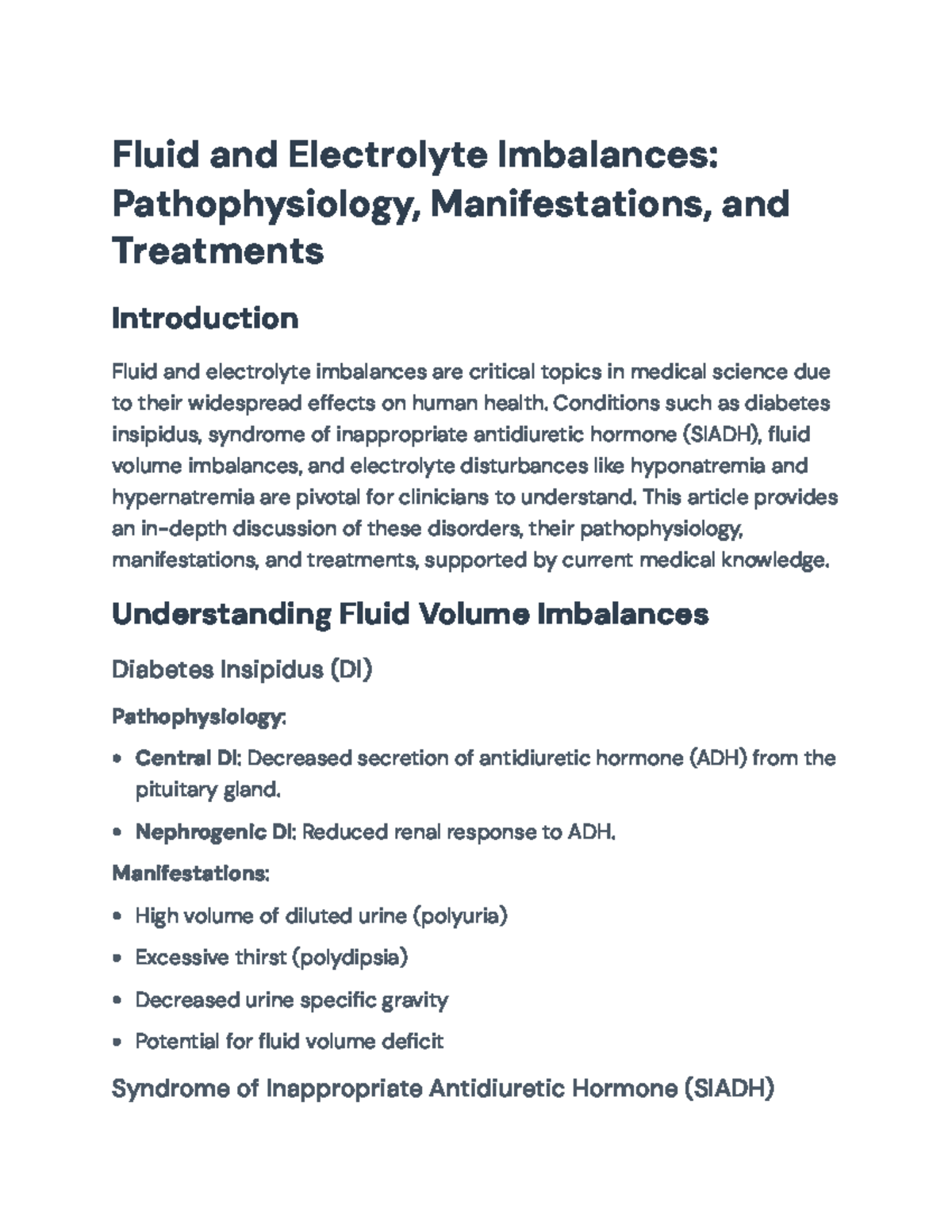Fluid and Electrolyte Imbalances: Pathophysiology & Management Guide ...