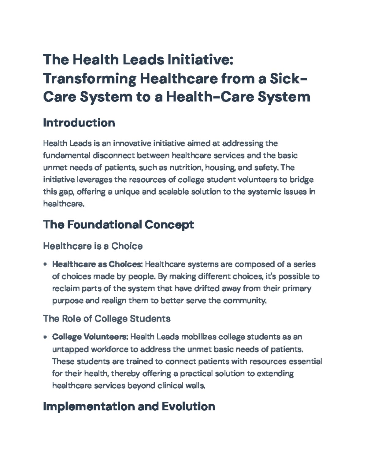 Health Leads Initiative: Bridging Basic Needs and Healthcare Systems ...