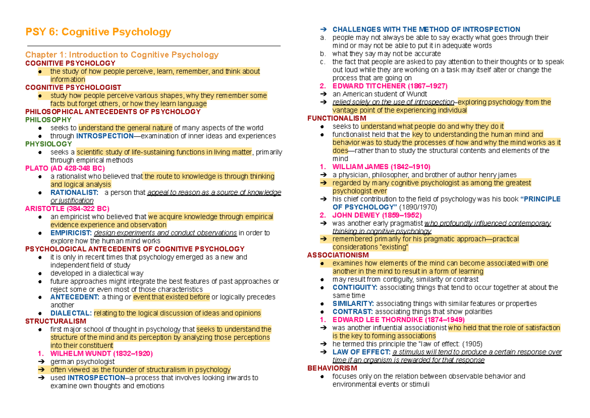 PSY 6: Cognitive Psychology Chapter 1 - Introduction to Key Concepts ...