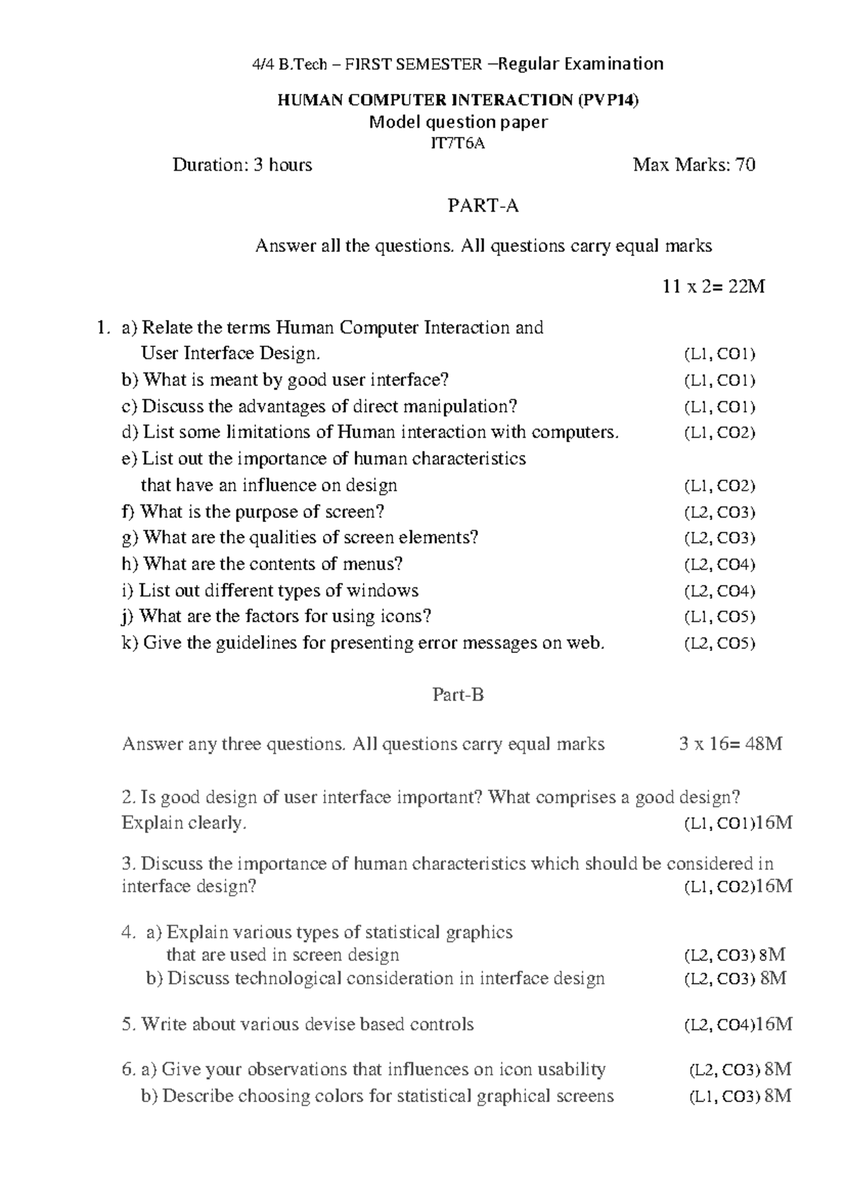 B.Tech HCI (PVP14) First Sem Exam Model Question Paper IT7T6A - Studocu