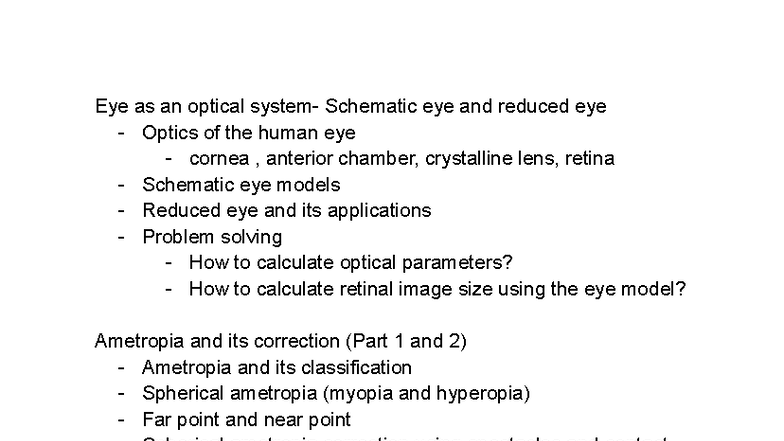 Vision Cheat Sheet: Final Exam Review for Optics (Course Code: OPT 101 ...