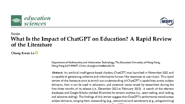 EDUC 13: The Impact of ChatGPT on Education - A Rapid Literature Review ...