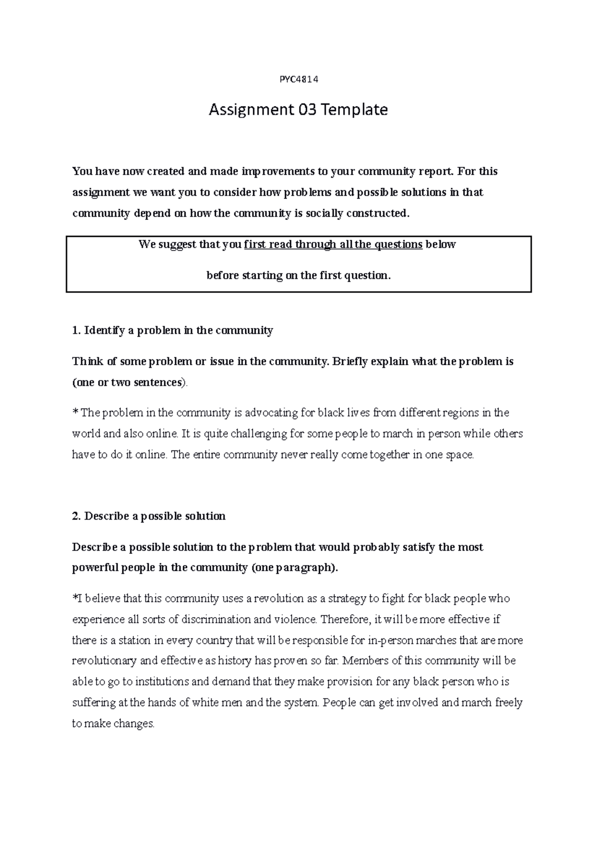 PYC Assignment 03: Community Report on Black Lives Advocacy Solutions ...