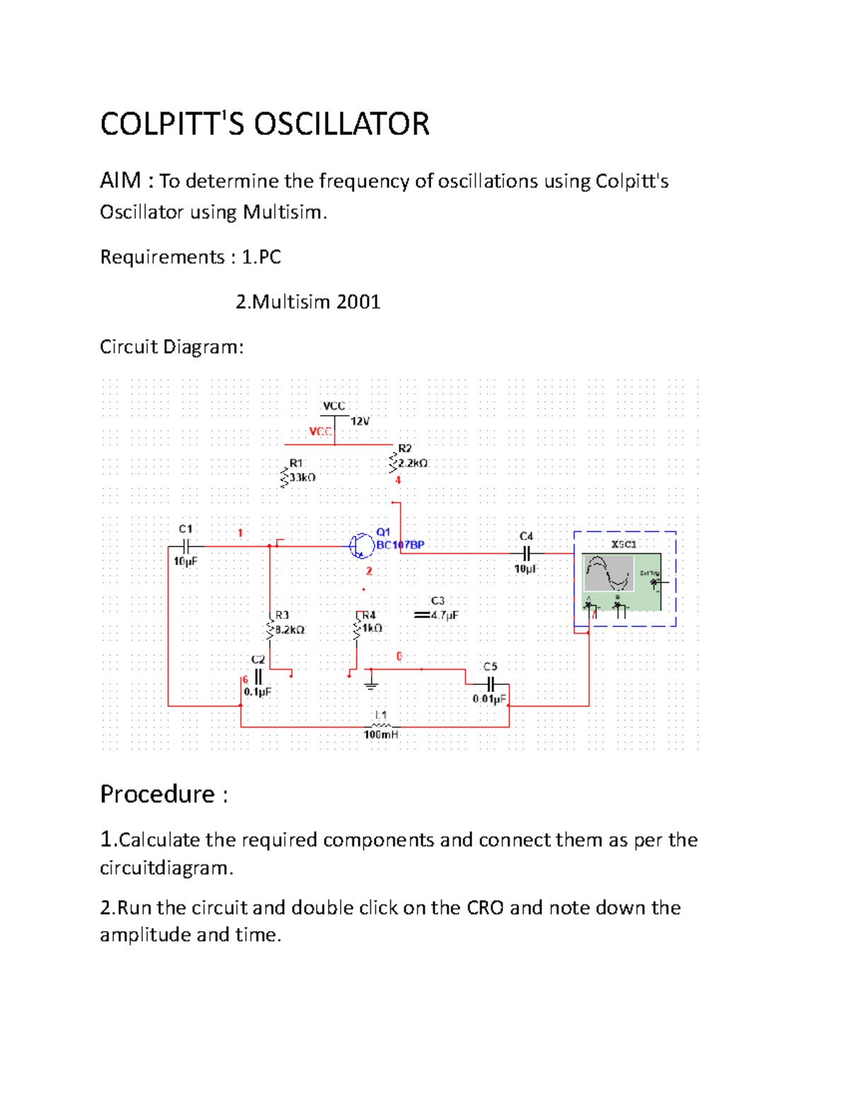 Colpitts pdf - ECE - COLPITT'S OSCILLATOR AIM : To determine the ...