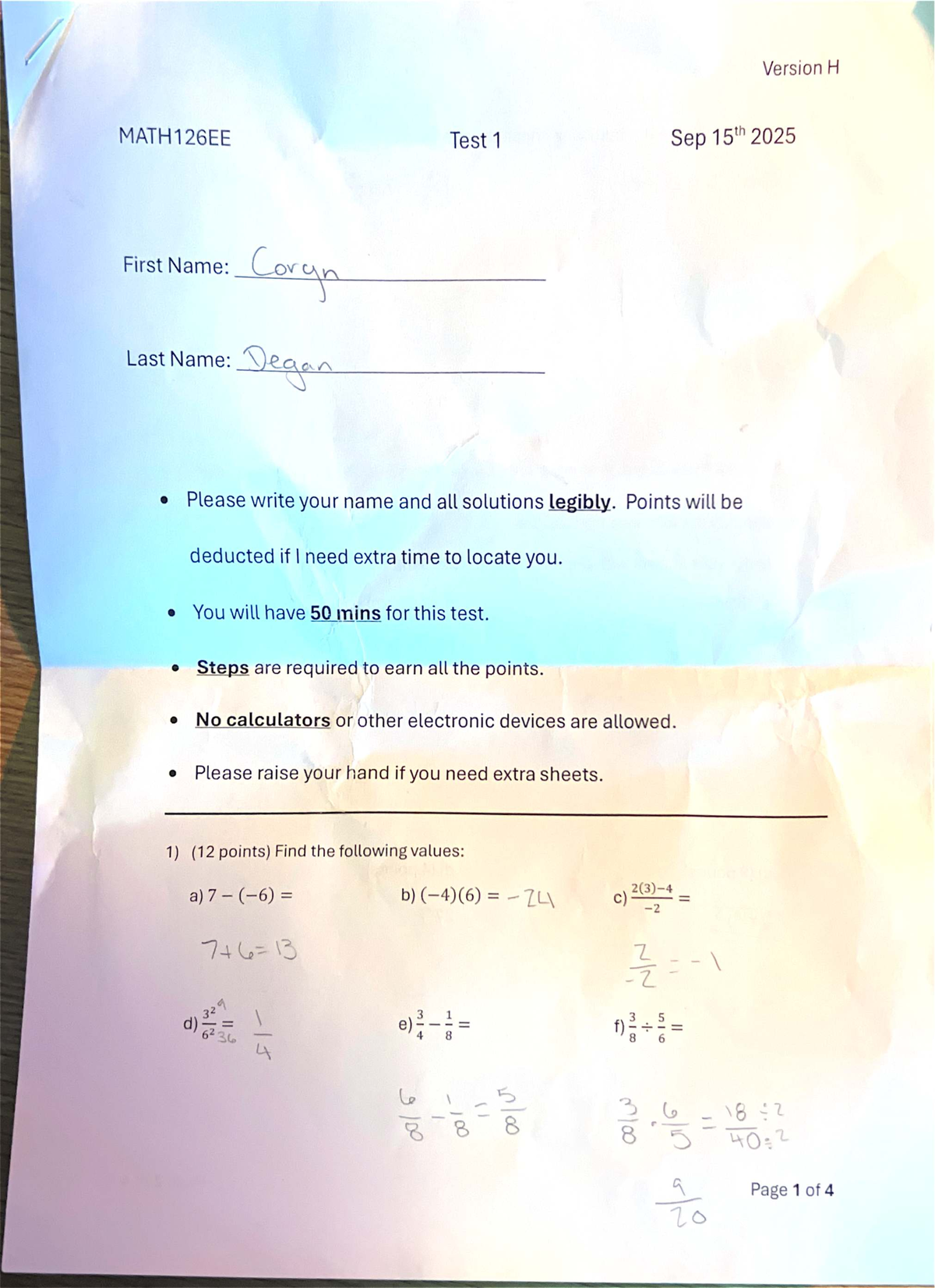 MATH126EE Test 1 Version H - Extra Credit Solutions - Studocu