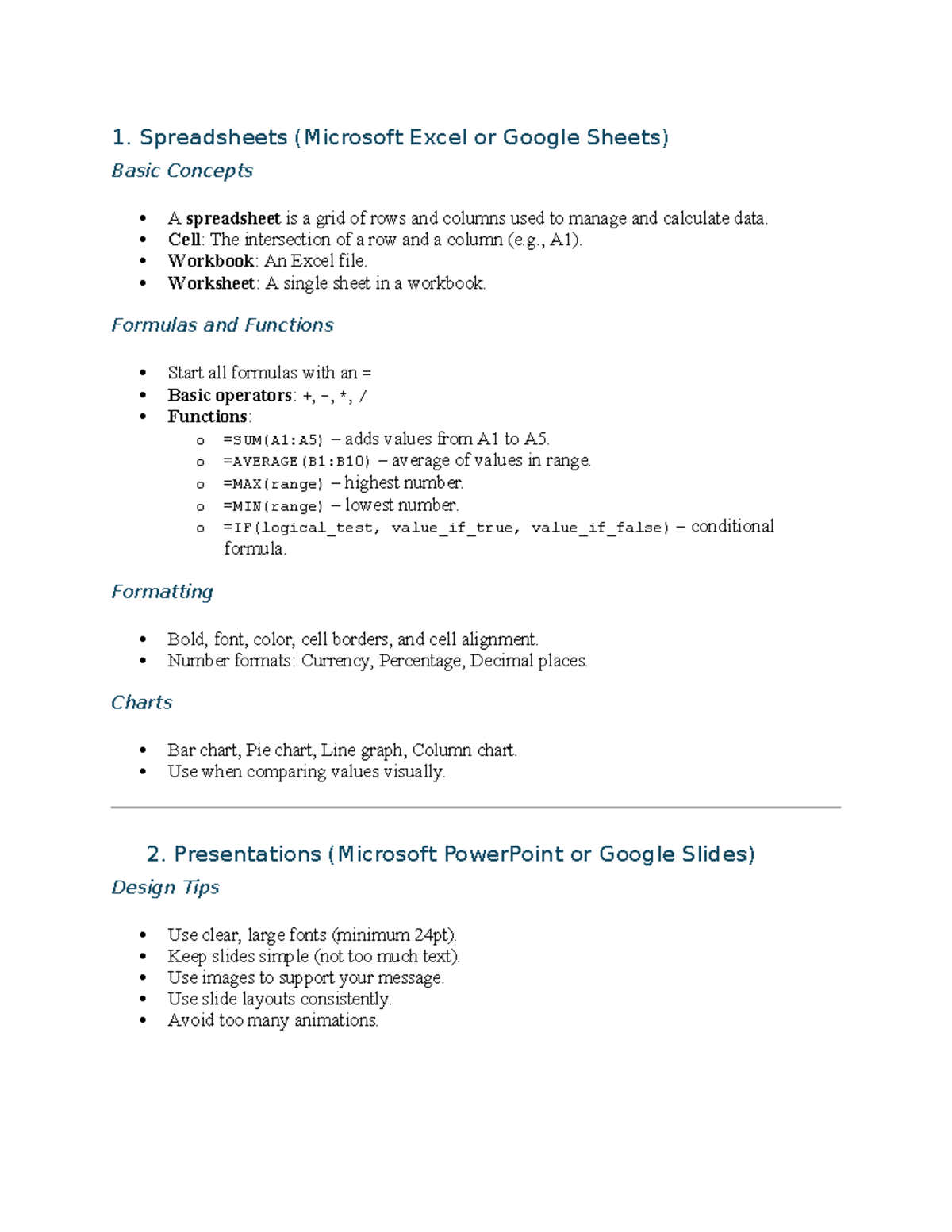 Grade 10 CAT Term 3 Notes: Spreadsheets, Presentations & ICT Concepts ...