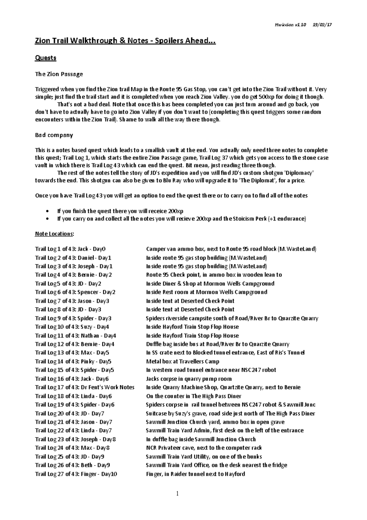 Zion Trail Walkthrough Notes v1.10: Quest Guide and Tips - Studocu