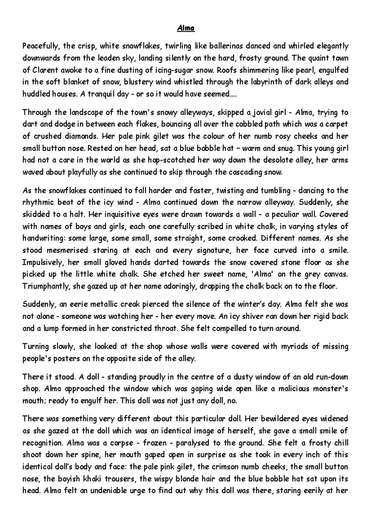 Alma - MY Story - Imaginative Essay Analysis and Reflection - Studocu