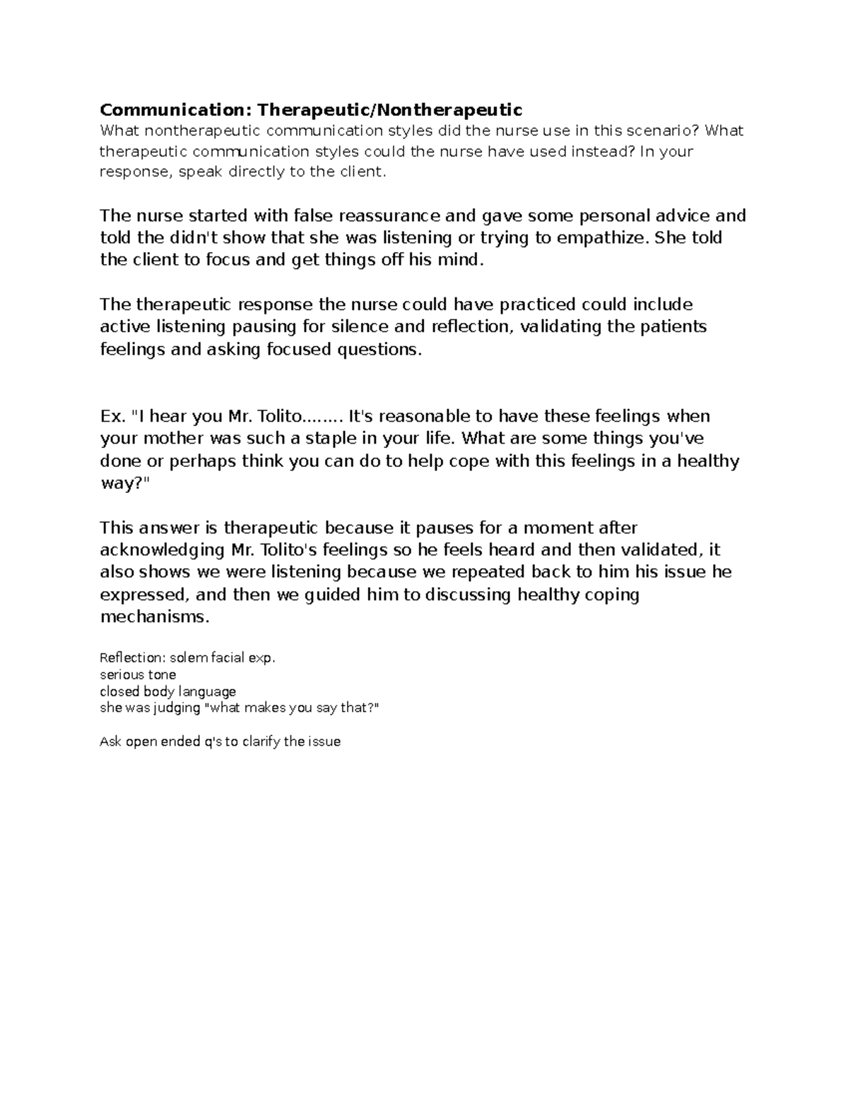 Therapeutic Vs Nontherapeutic Communication Styles In Nursing Studocu