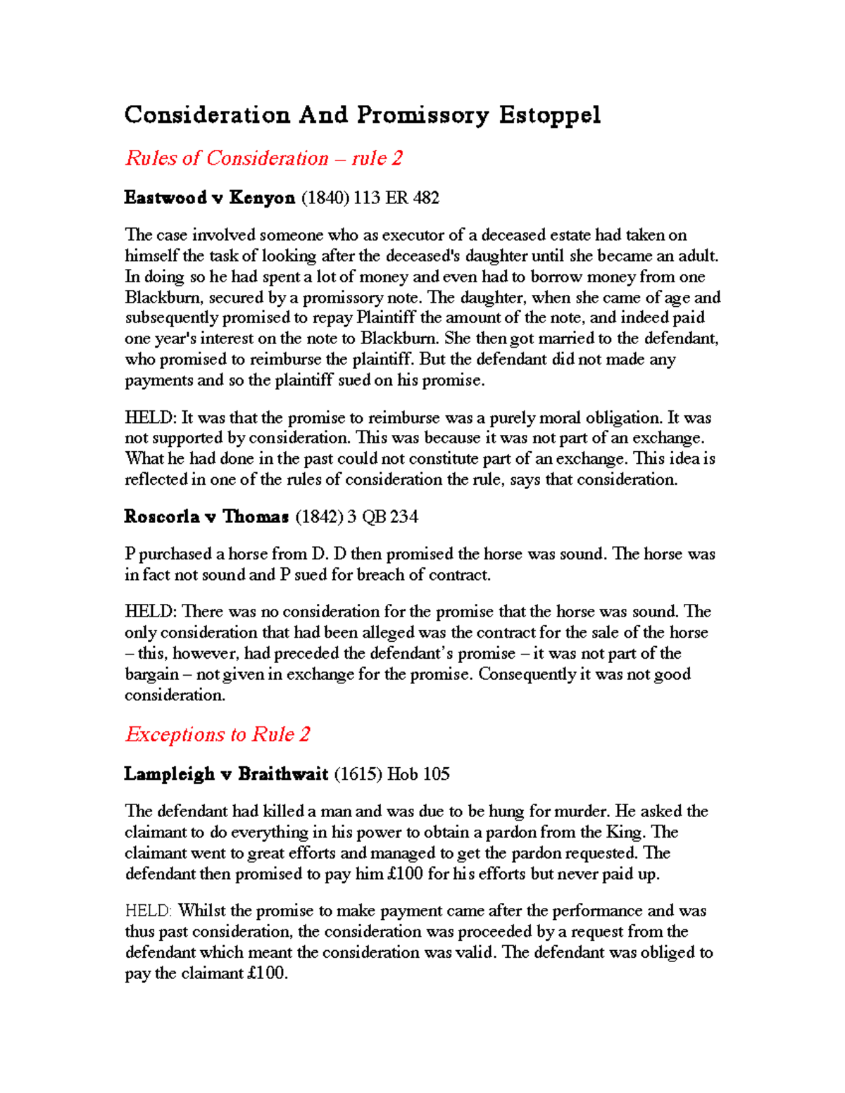 Consideration And Promissory Estoppel Case Summary - Consideration And ...