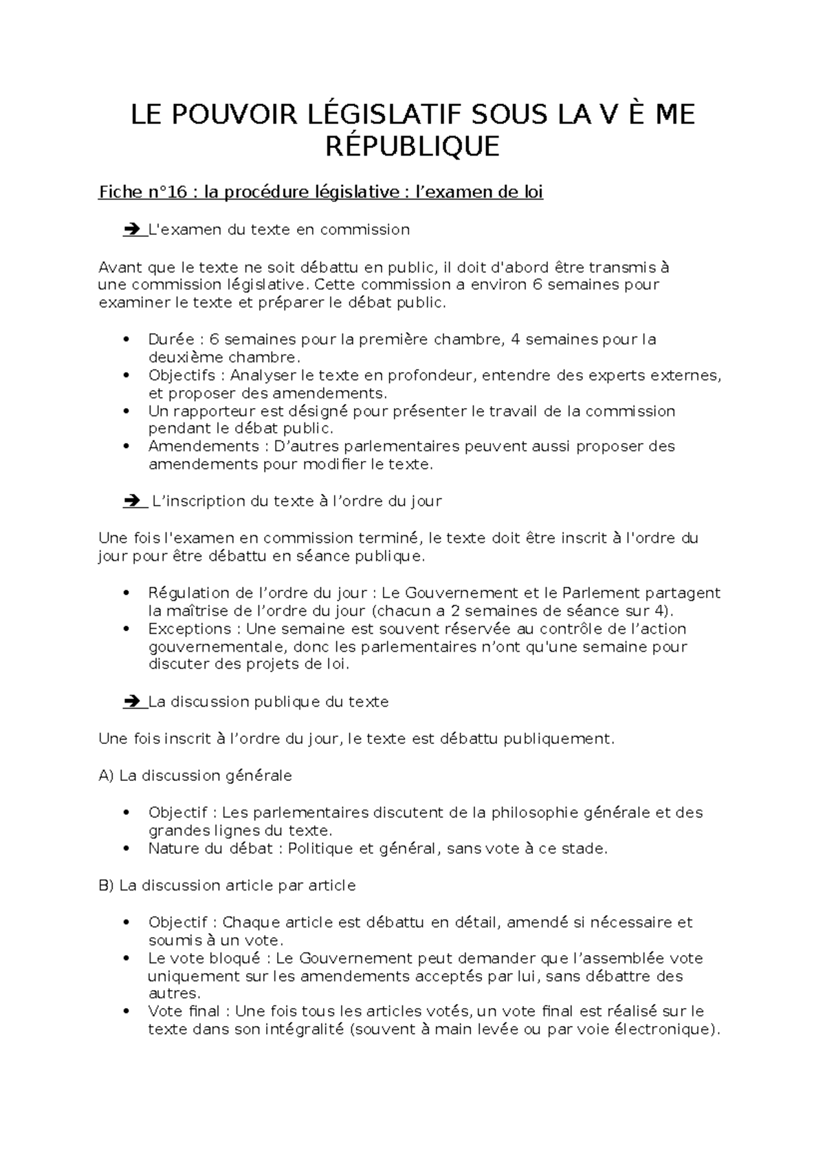 la procédure législative : l’examen de loi - LE POUVOIR LÉGISLATIF SOUS ...