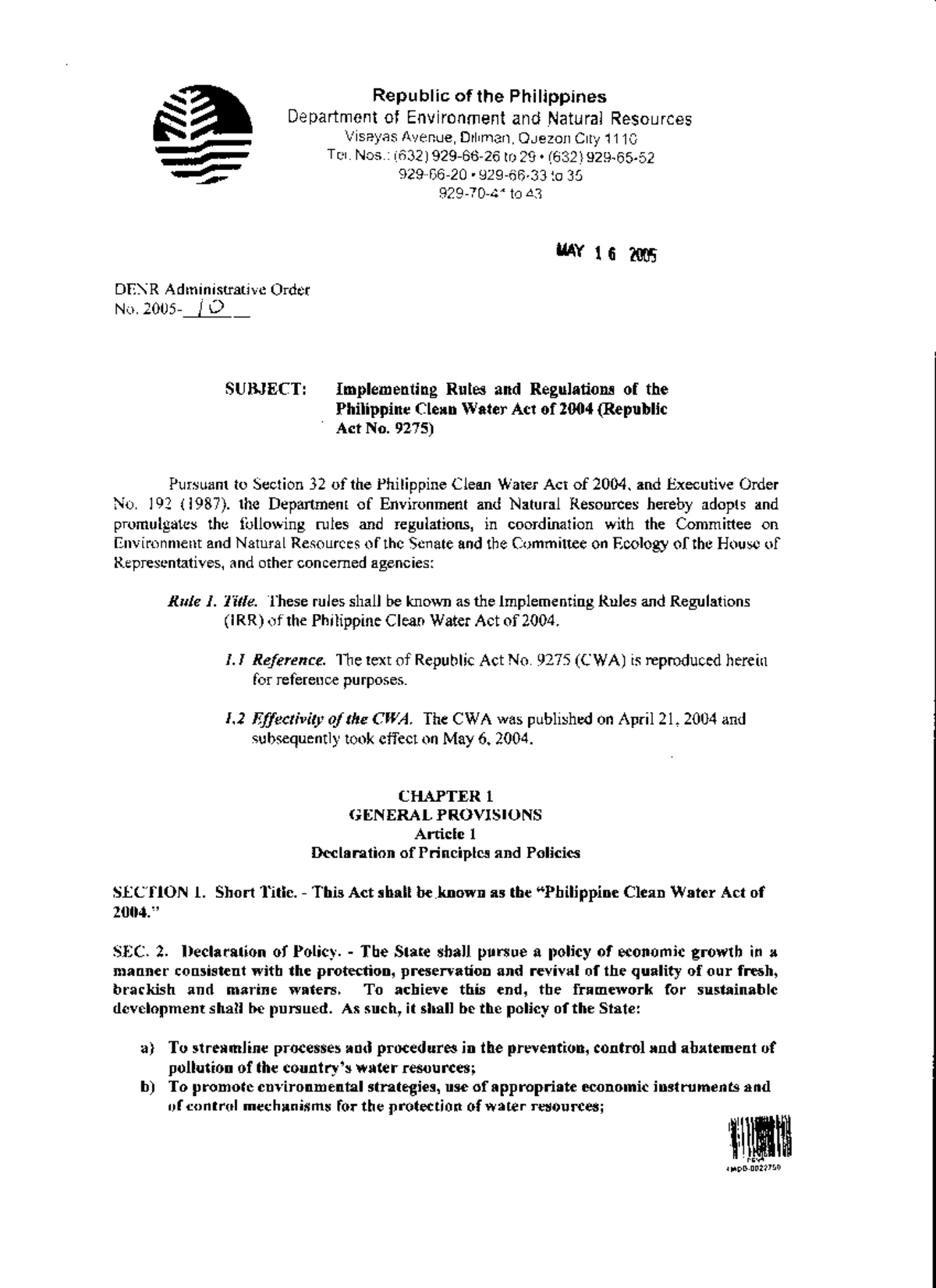Implementing Rules & Regulations of the Philippine Clean Water Act (RA ...