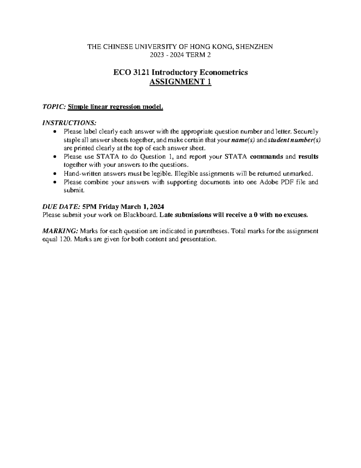ECO 3121 2023-2024 Assignment 1 Solutions & Analysis - Studocu