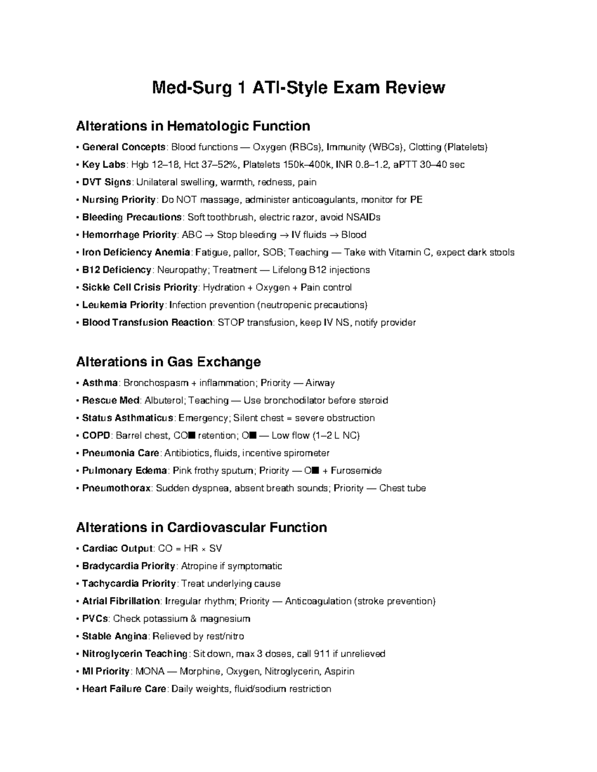 Med Surg 1 ATI Final Exam Review: Hematologic & Cardiovascular ...