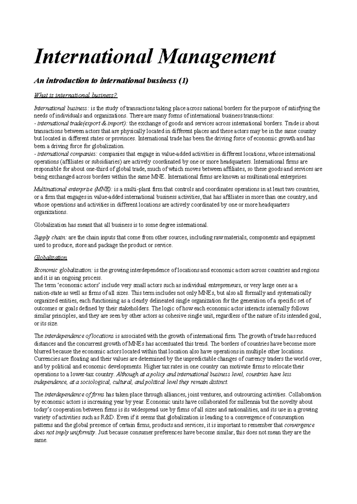 International Management Summary - International Management An ...