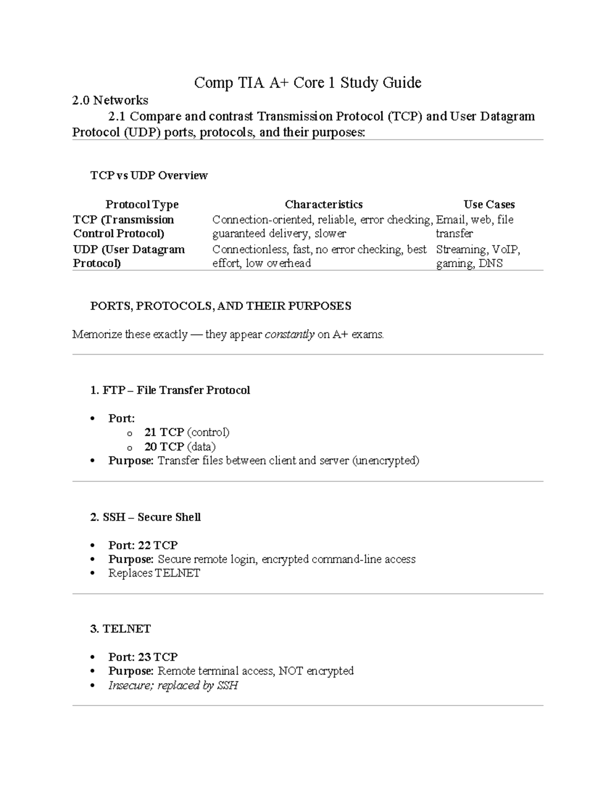 Domain 2 Network Study Guide - Exam Prep for CompTIA Core 1 - Studocu