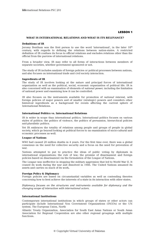 International 201 VU Lessons on International Relations Concepts and ...