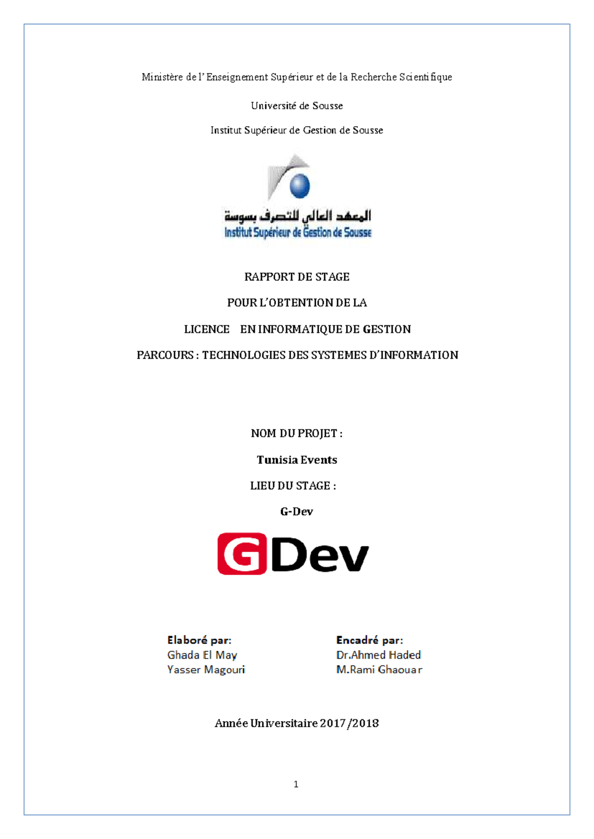 Rapport de Stage PFE en Informatique de Gestion - Tunisia Events - Studocu