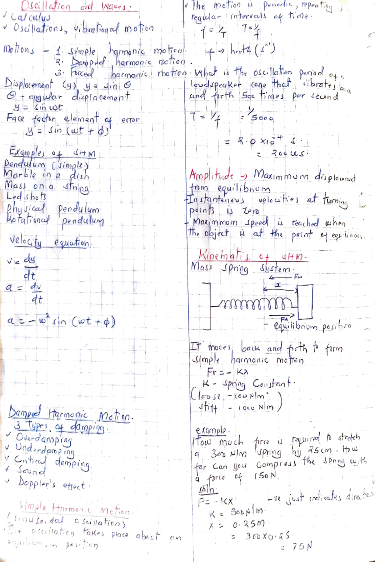 Harmonic Motion in Oscillation and Waves: Key Concepts - Studocu
