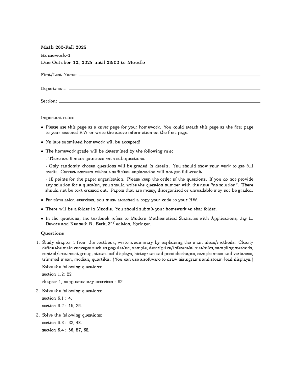 Math 2025 HW1: Important Guidelines and Questions for Submission - Studocu