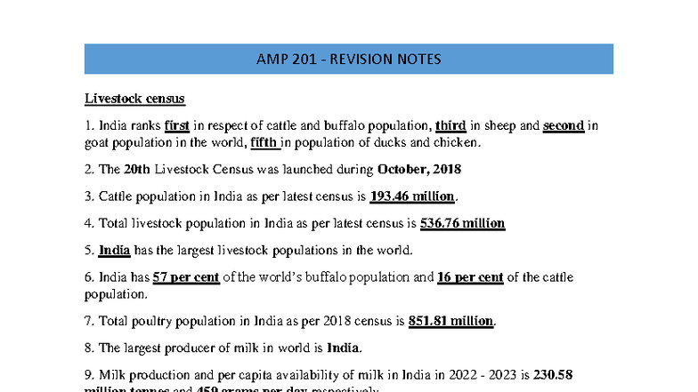 AMP 201 REVISION NOTES: Livestock Census and Management 2024 - Studocu
