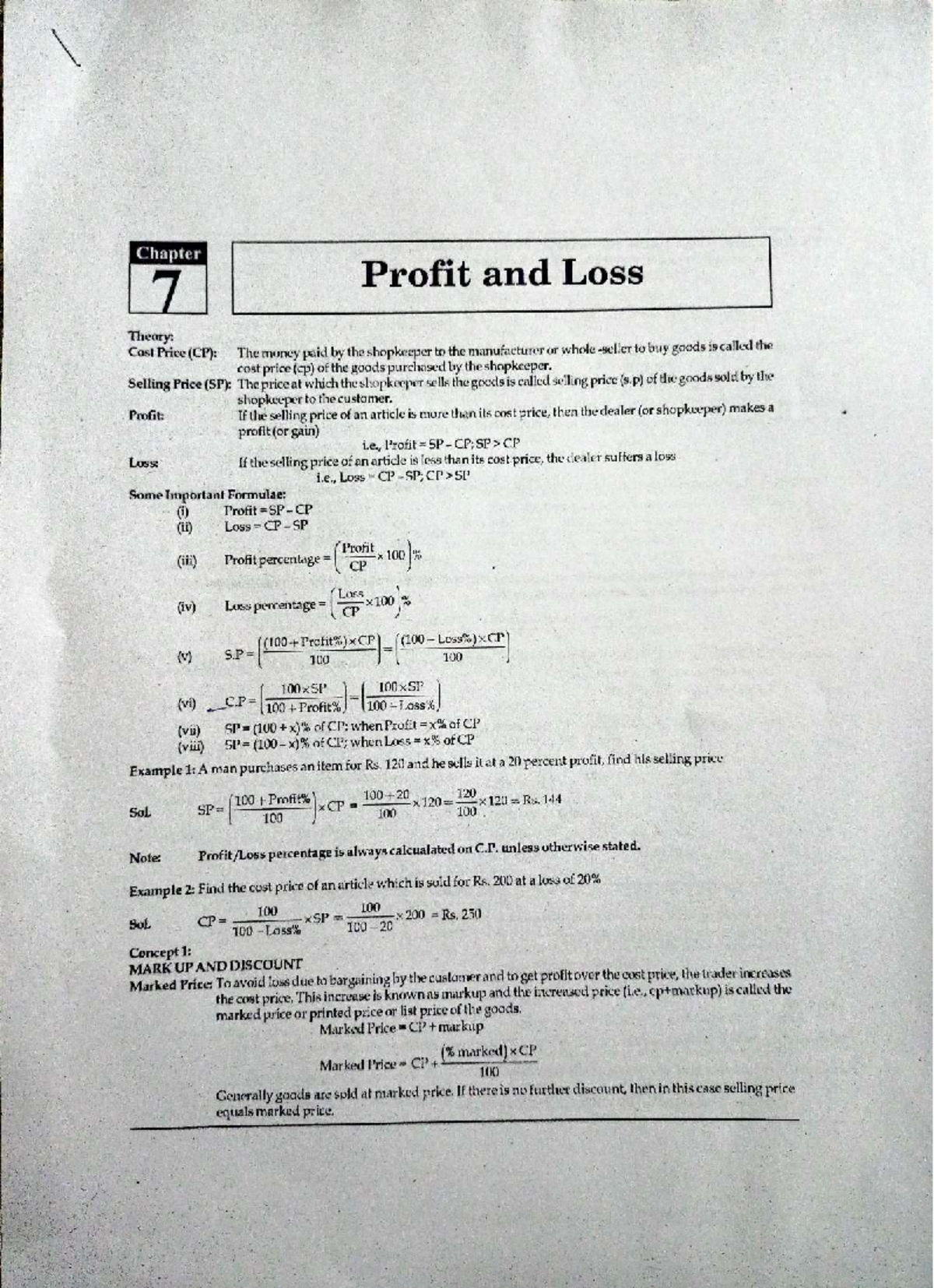 WI Profit and Loss Concepts: Understanding Cost and Selling Price - Studocu