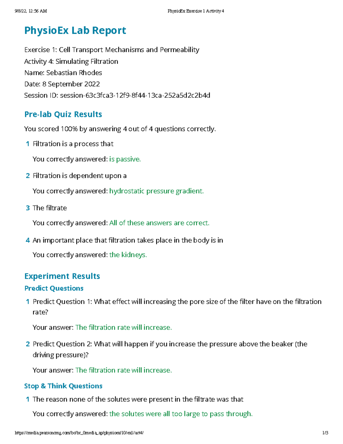 PhysioEx Exercise 1: Activity 4 - Simulating Filtration Lab Report ...