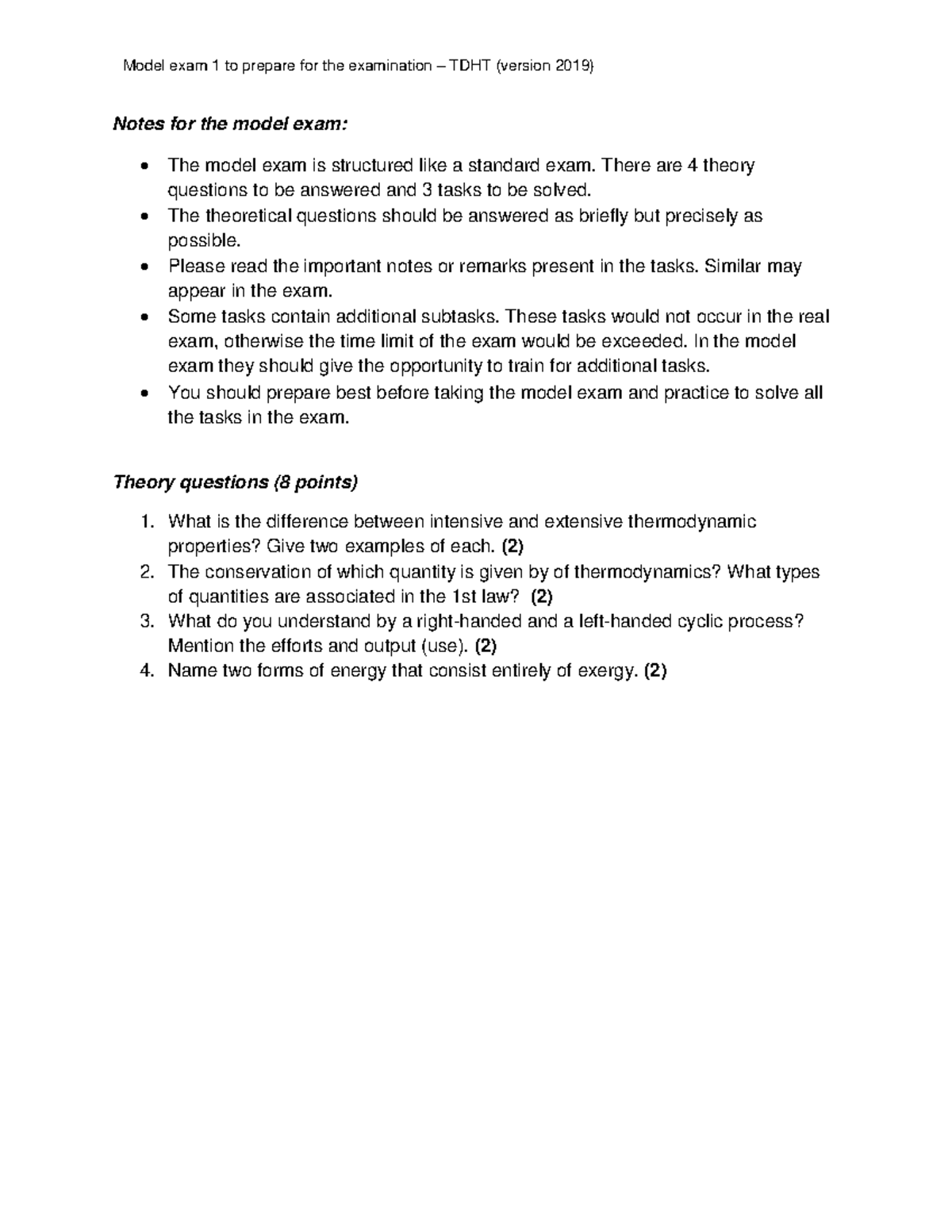 Model Exam TDHT 2019 - Preparation Notes and Tasks - Studocu