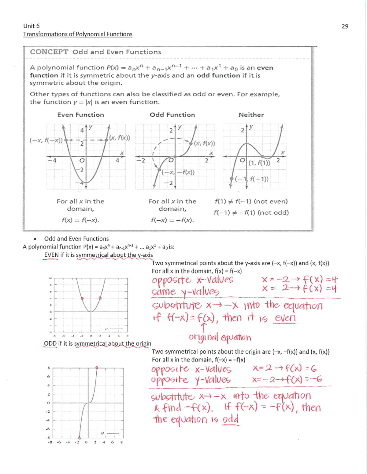Unit 6: Transformations of Polynomial Functions - Even, Odd, and ...