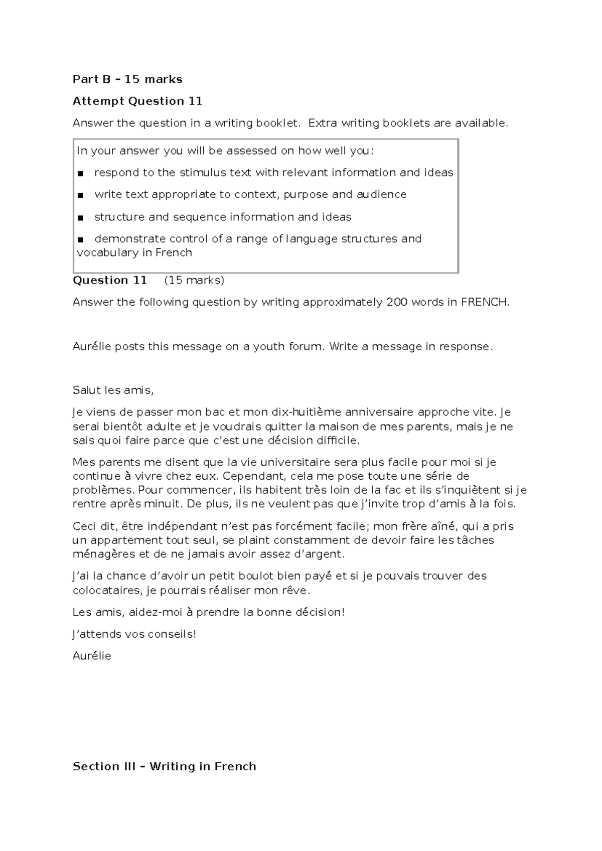 French Writing Task: Responding to Aurélie's Message (15 Marks) - Studocu