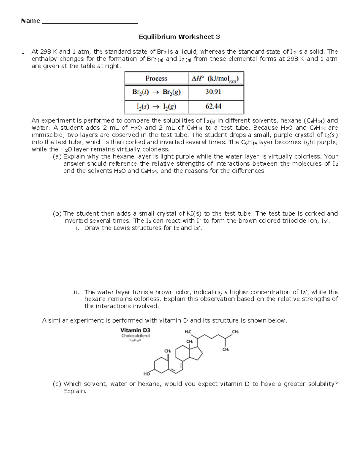 Equilibrium+Worksheet+3 - Name _______________________ Equilibrium ...