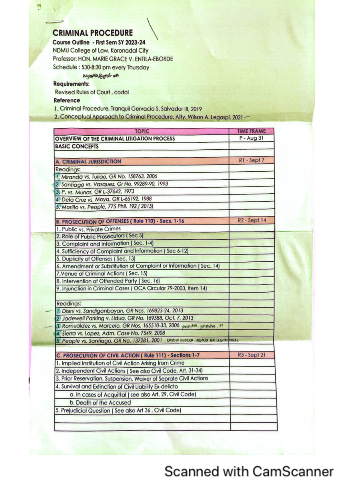 CRIM-PRO: First Sem Syllabus for Criminal Procedure Course - Studocu