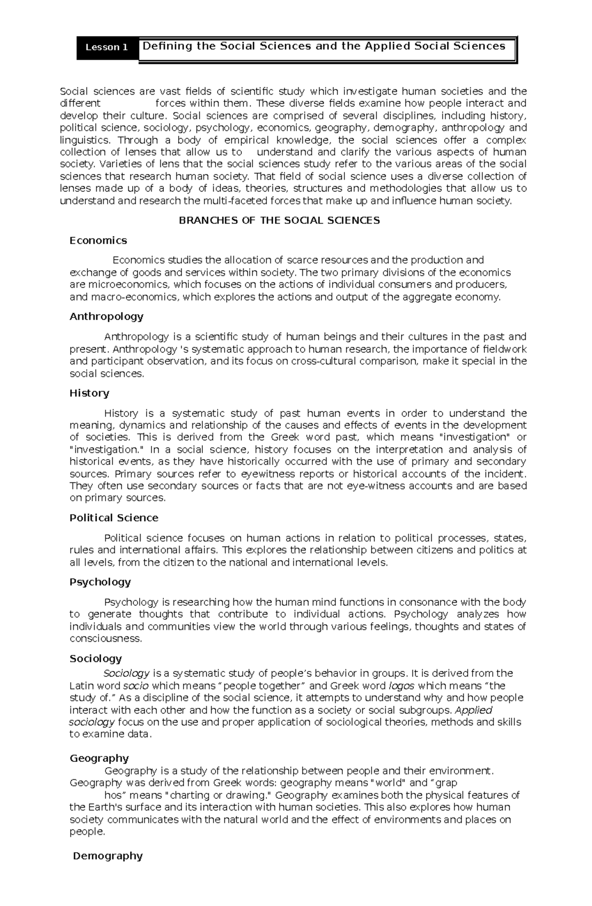**Lesson on Social Sciences Overview - Senior High Modular Learning ...