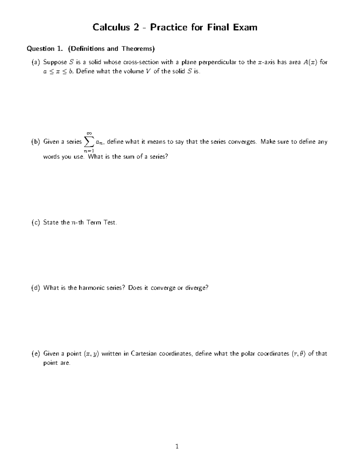 Calculus 2 Final Exam Practice Questions and Concepts - Studocu