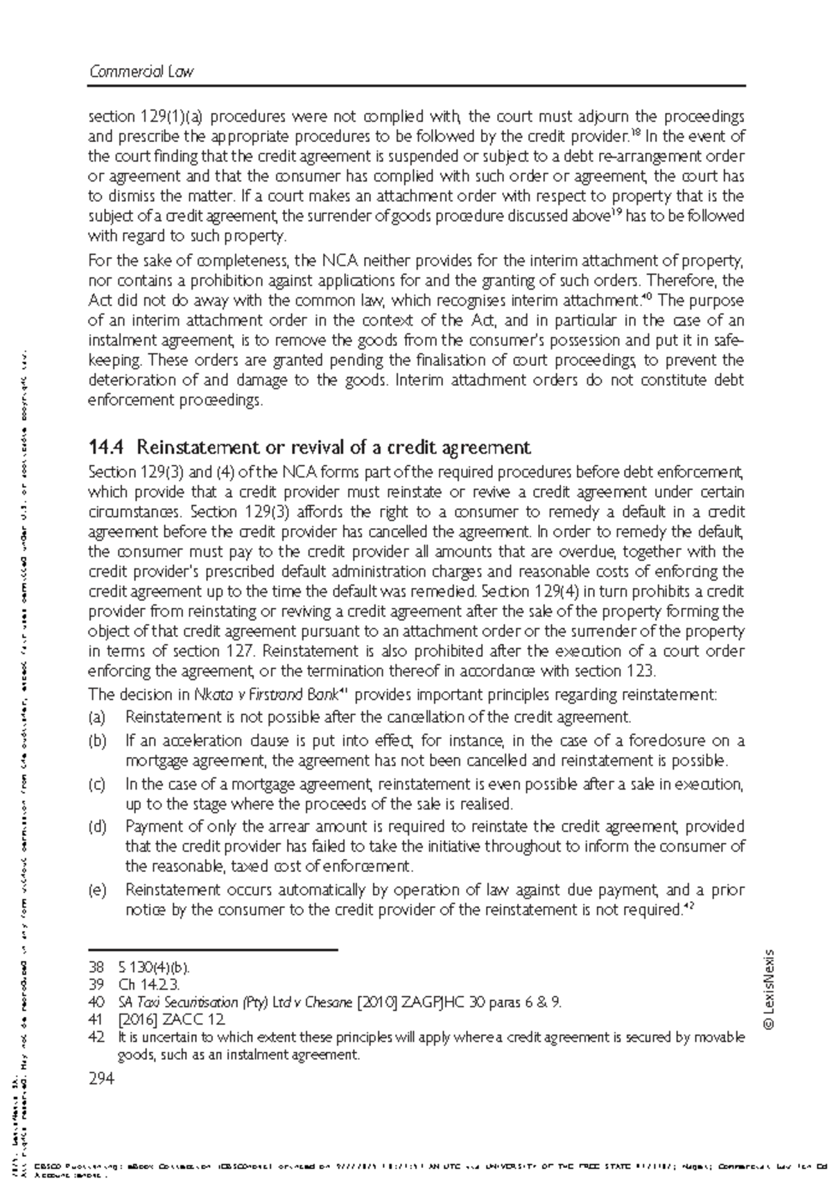 NCA Section 129 Procedures and Reinstatement of Credit Agreements - CL ...