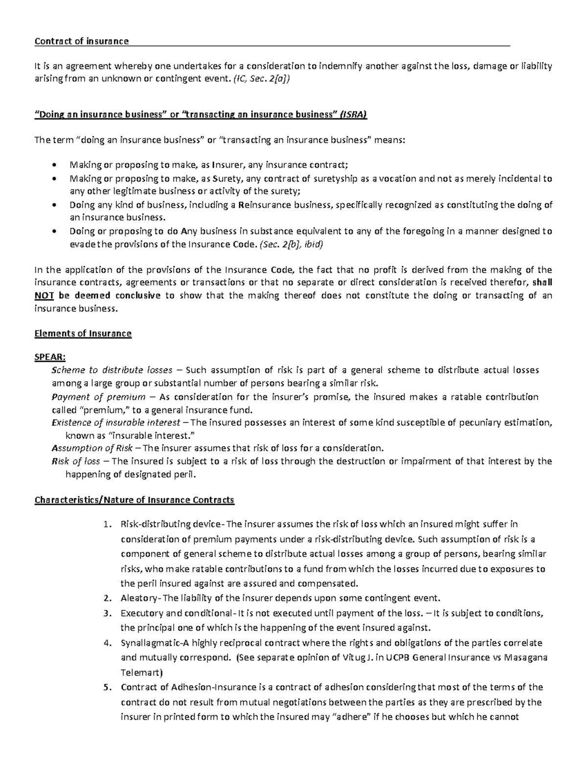Insurance Contract Overview and Key Elements (IC) - Studocu