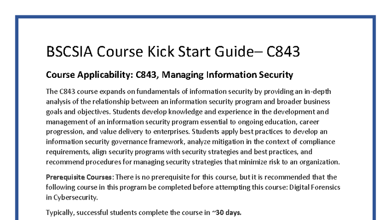 C843 Kick Start Guide: Managing Information Security Essentials - Studocu