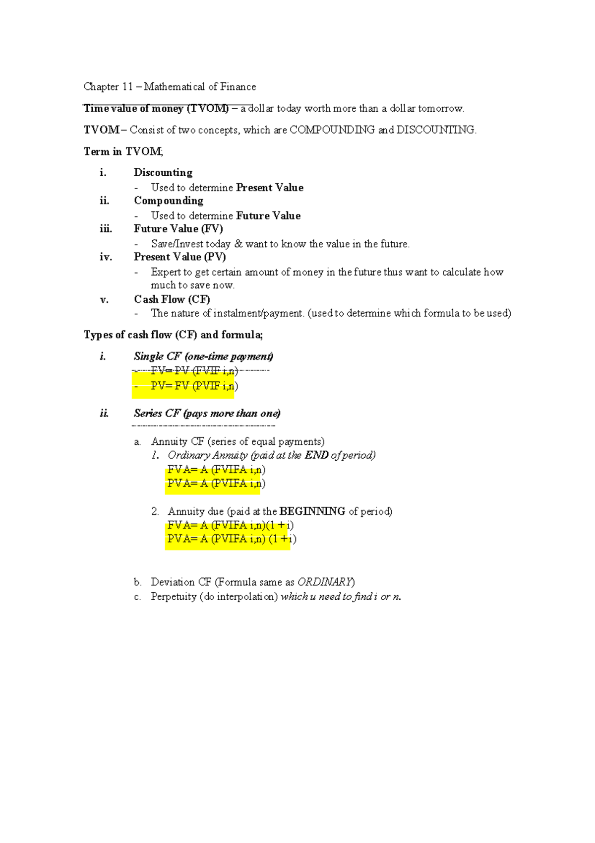 FIN242 Chapter 11: Time Value of Money Concepts & Examples - Studocu