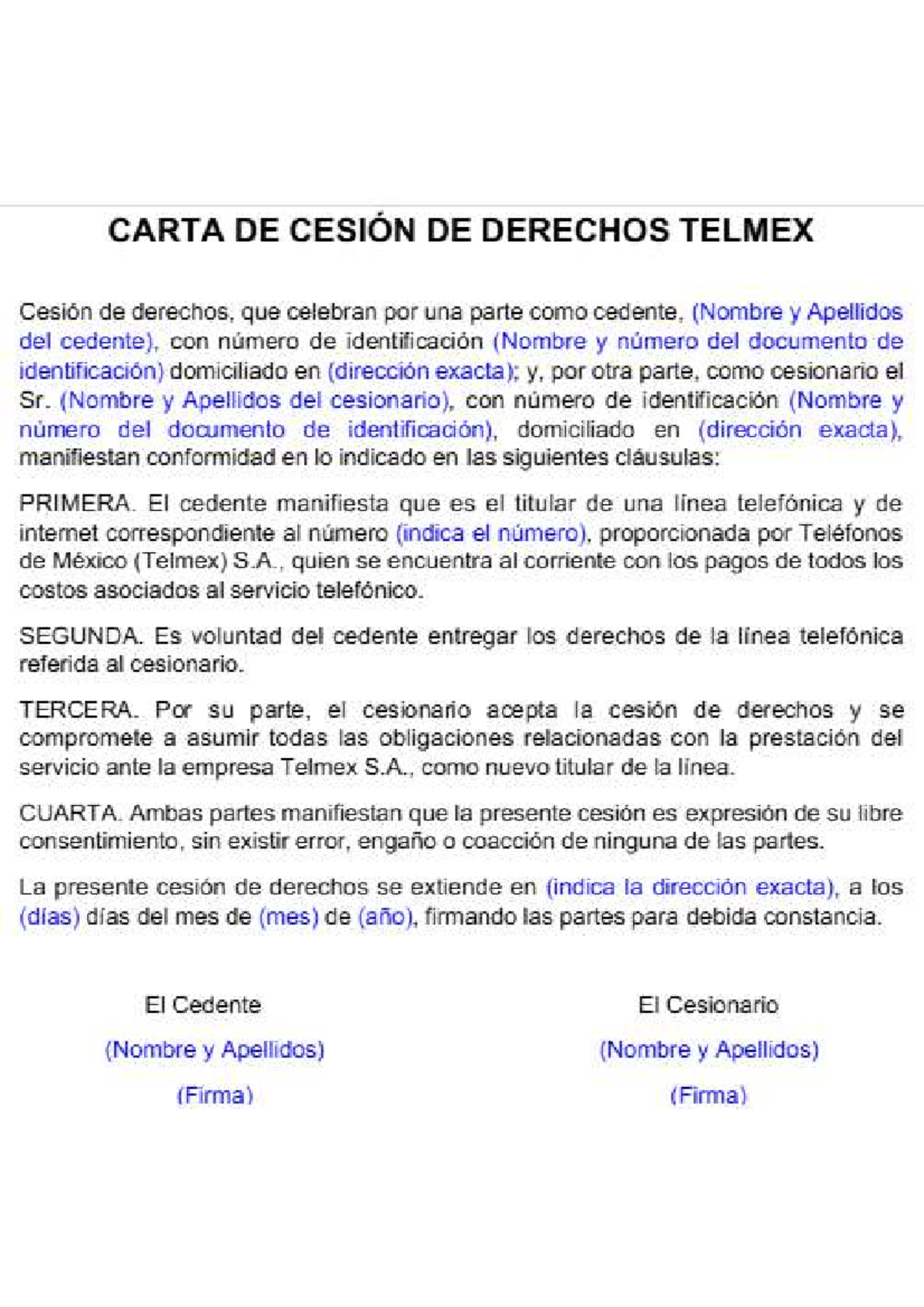 carta-de-cesi-n-de-derechos-telmex-modelo-y-cl-usulas-studocu