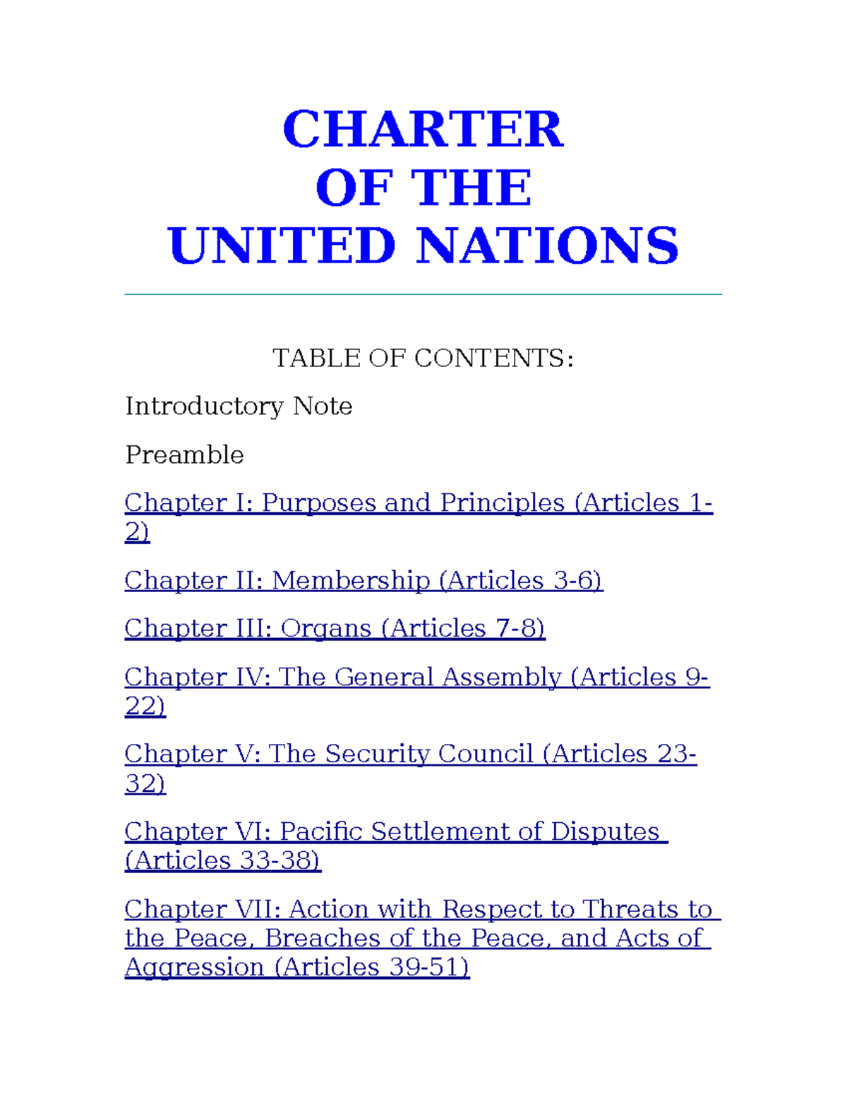 Charter of the United Nations: Comprehensive Overview and Articles ...