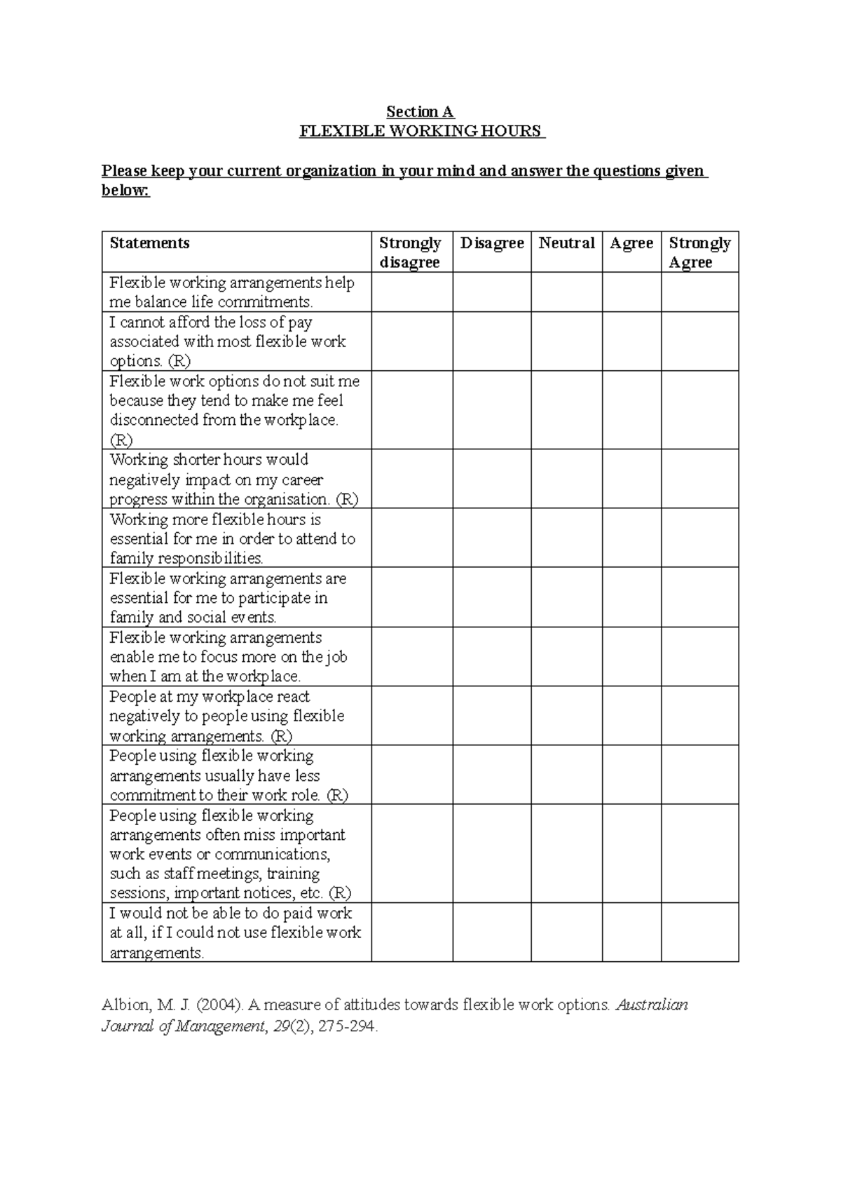 Work Flexibility Scale