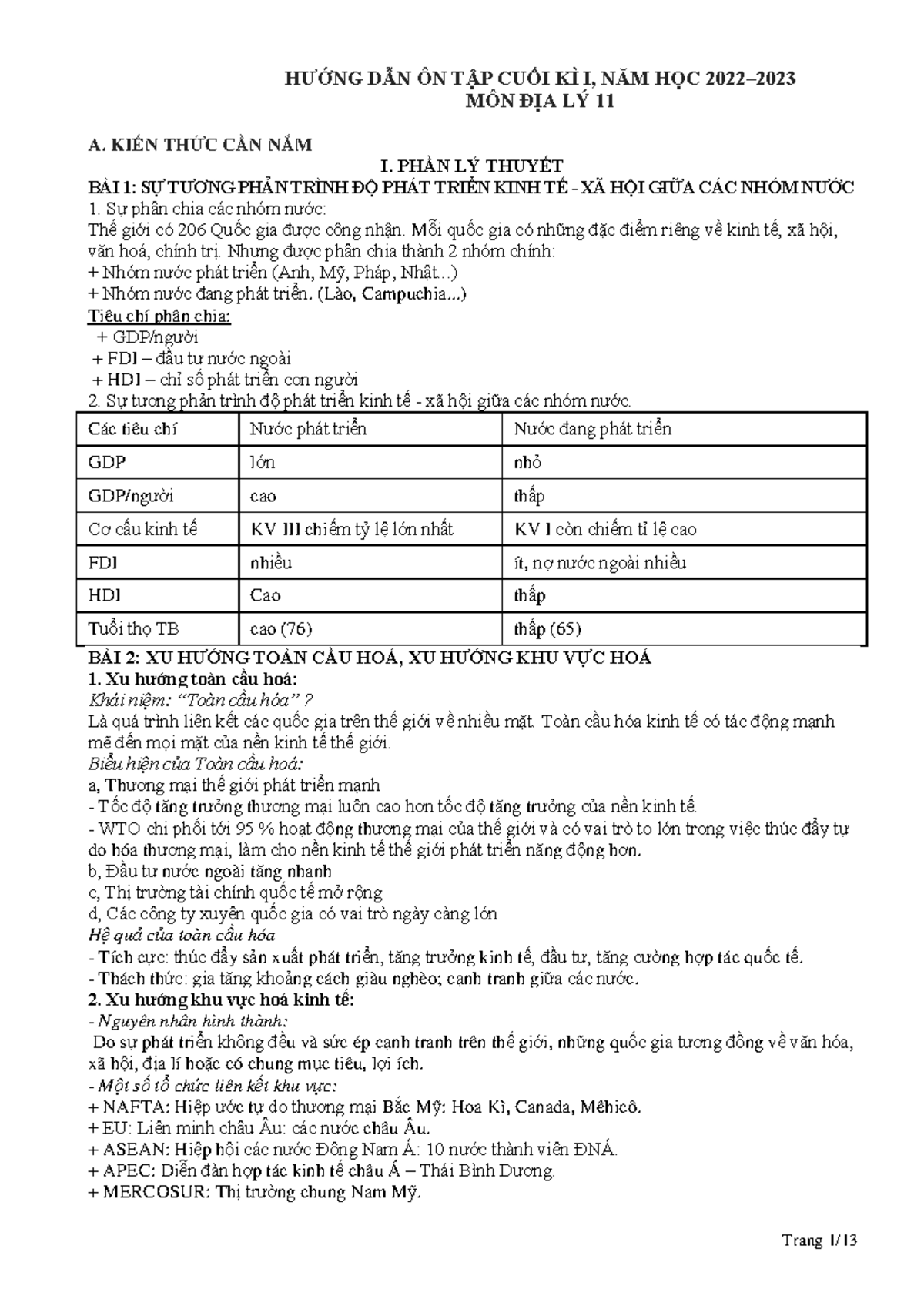 Ontap CK 1 2223 Dia11 - Hướng Dẫn Ôn Tập Cuối Kỳ Môn Địa Lý 11 - Studocu