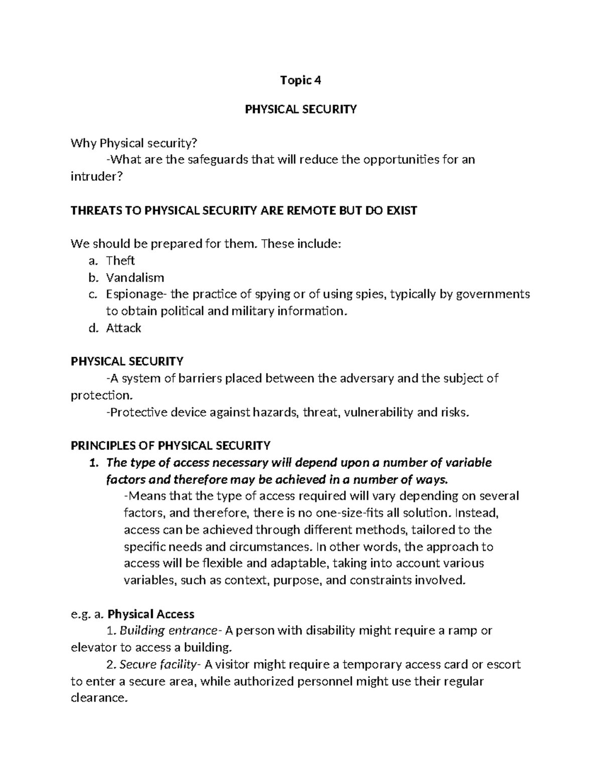 Topic 4 lea 3n - Notes - Topic 4 PHYSICAL SECURITY Why Physical ...