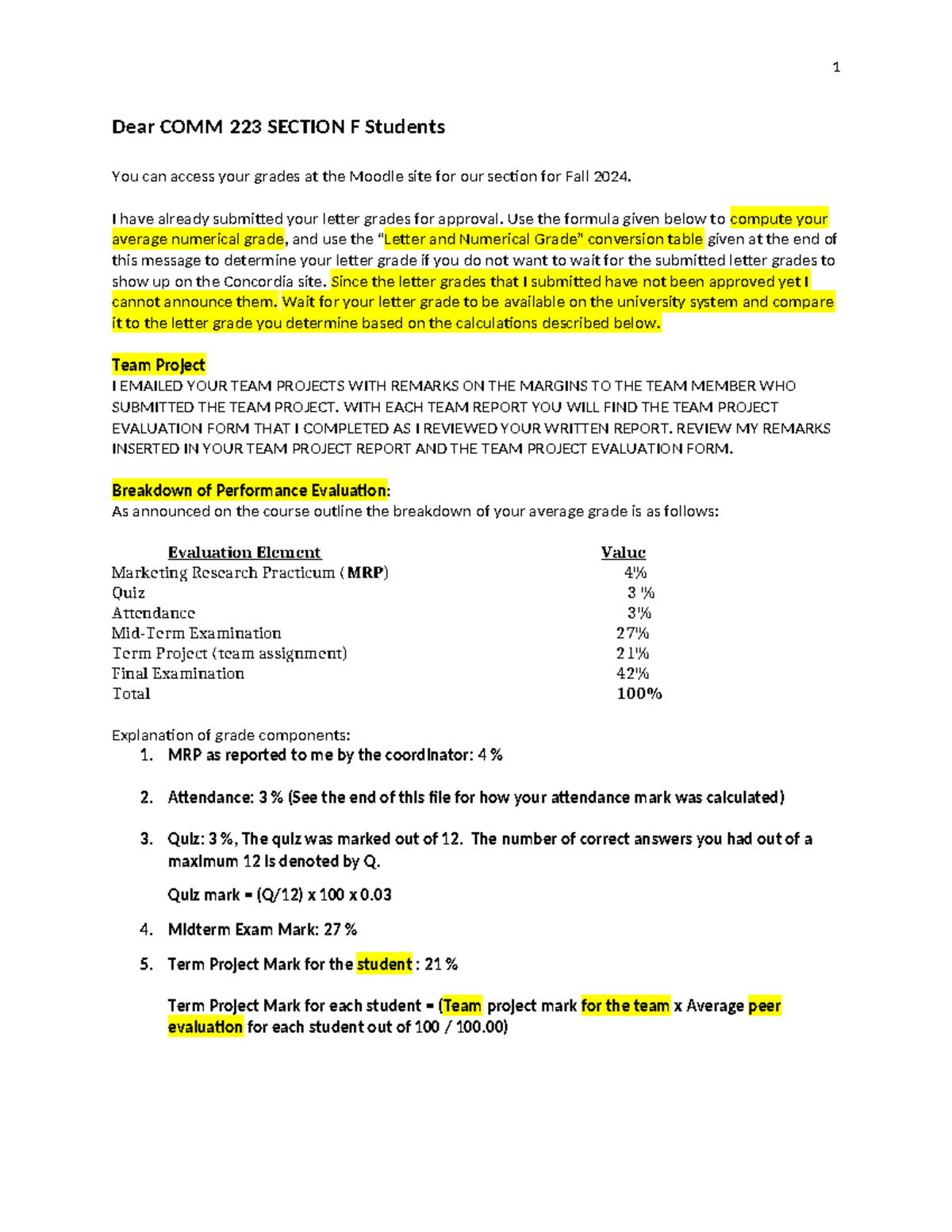 COMM 223 Section F - Grades Computation Guide for Fall 2024 - Studocu
