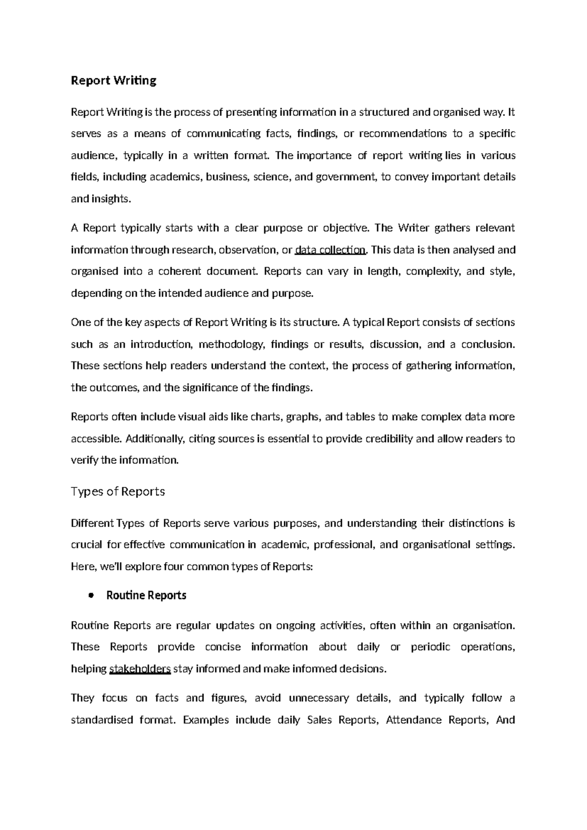 Module V - Report Writing: Structure, Types, and Importance - Studocu