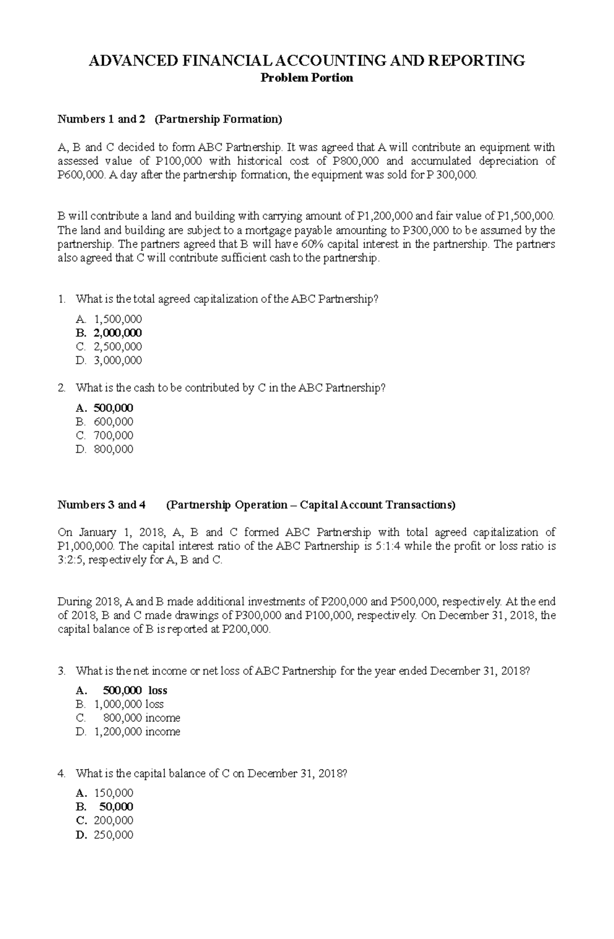 Sample Problems for Advanced Financial Accounting (AFA 201) - Studocu
